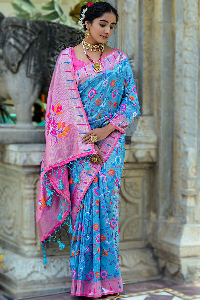 Light Blue Weaved Paithani Silk Saree SARV173341