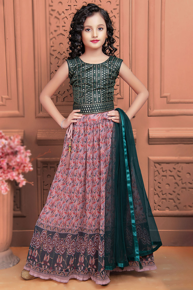 Light Mauve Printed Crushed Georgette Girl s Lehenga LLCV117220