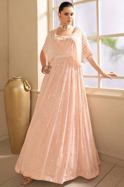 festival dress for ladies online Buy Peach Wear Indian Gowns Women in USA New Arrival Costumes