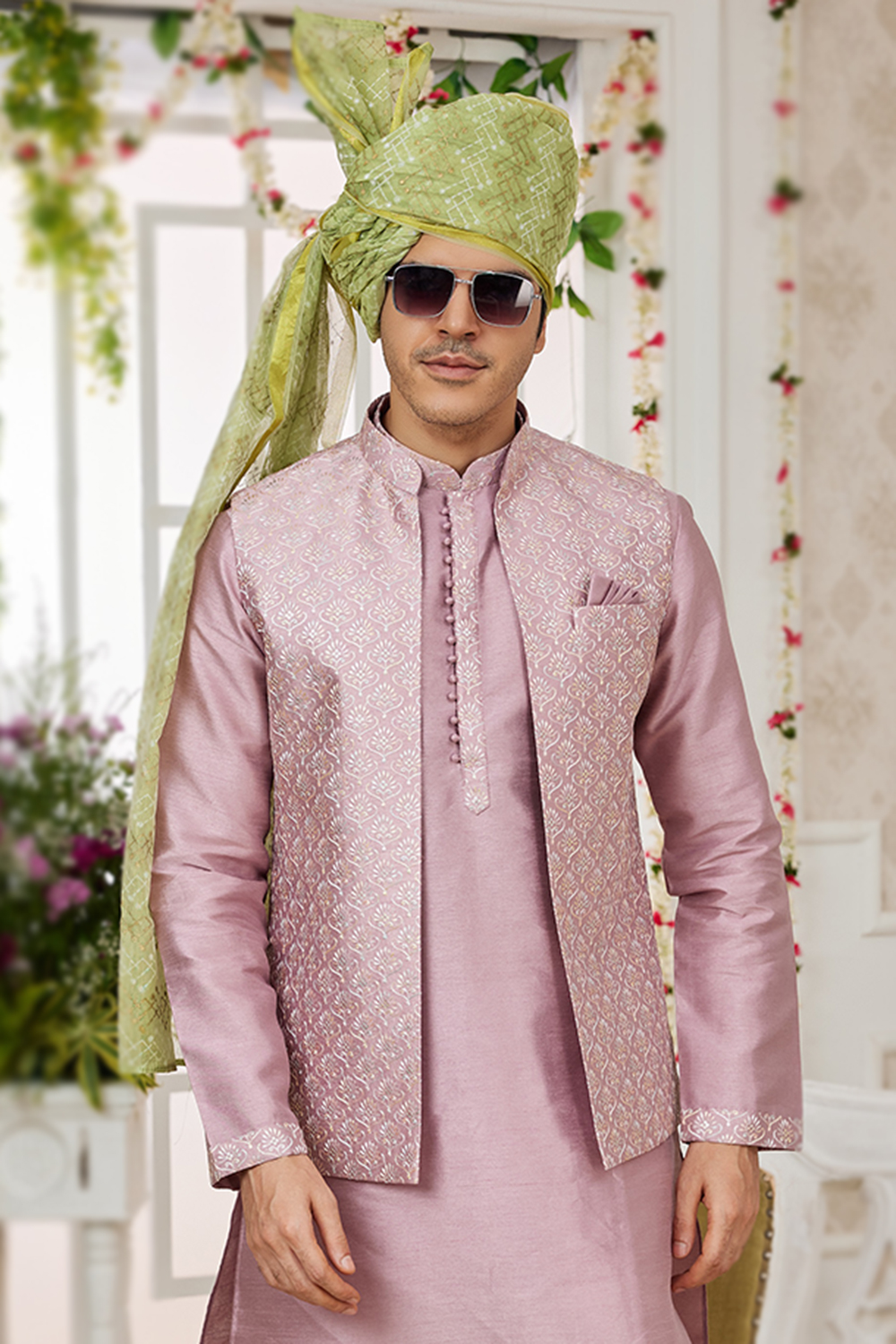 Light Pink Art Silk Embroidered Men s Nehru Jacket