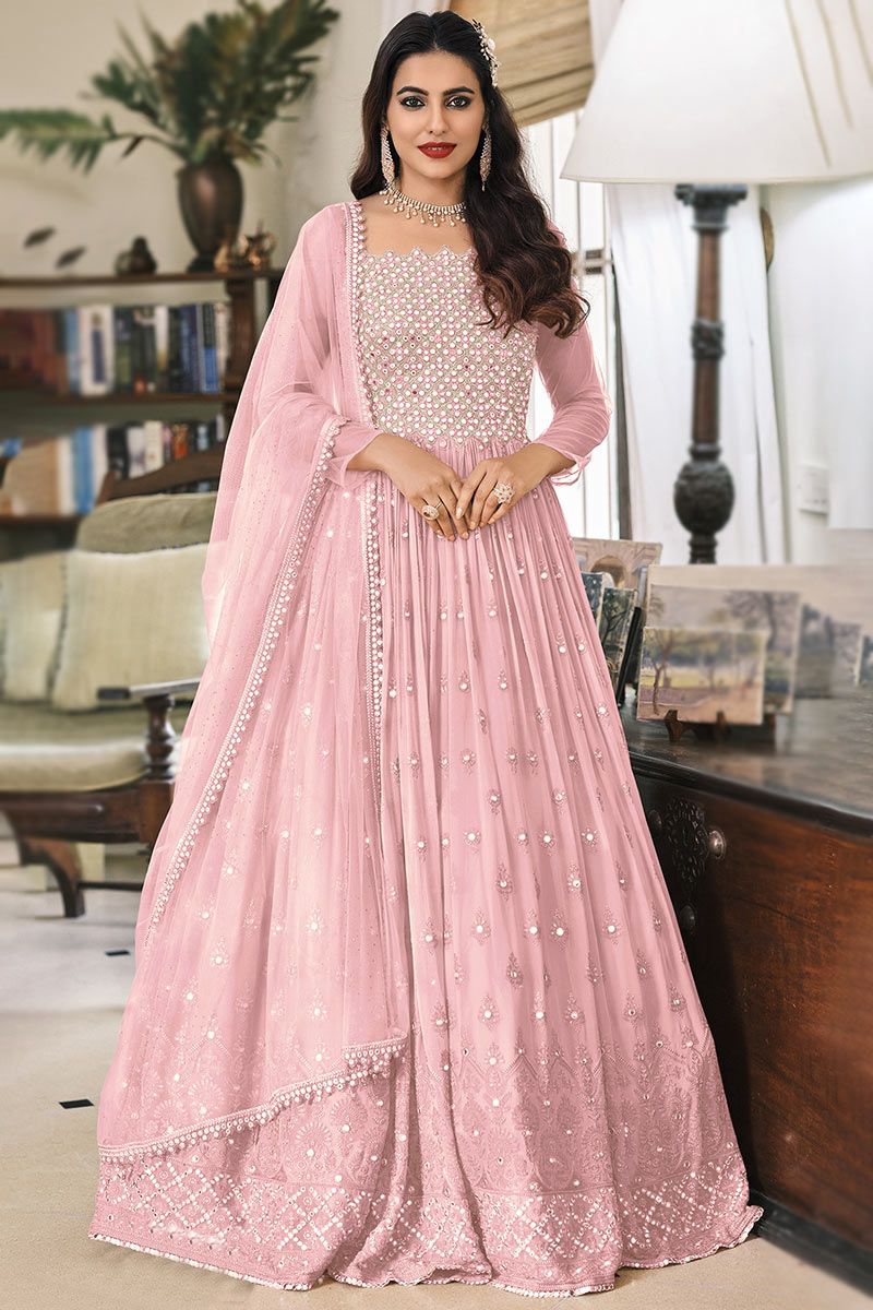 Fashion Outfits Embroidered Light Pink Anarkali Suit LSTV116751