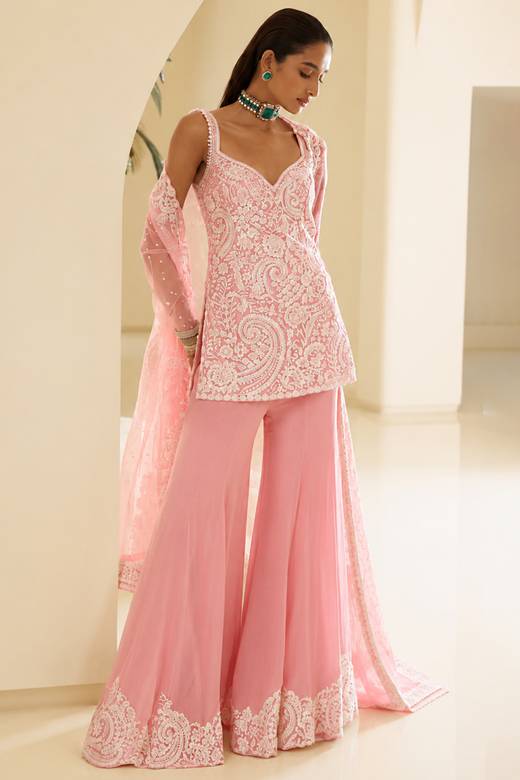 punjabi dress design Buy Pink Sleeveless Salwar Kameez Online for Women in USA santoon bottom Montage by Mon Cheri Fabric Classification:TWILL Age:3-4Y Pattu