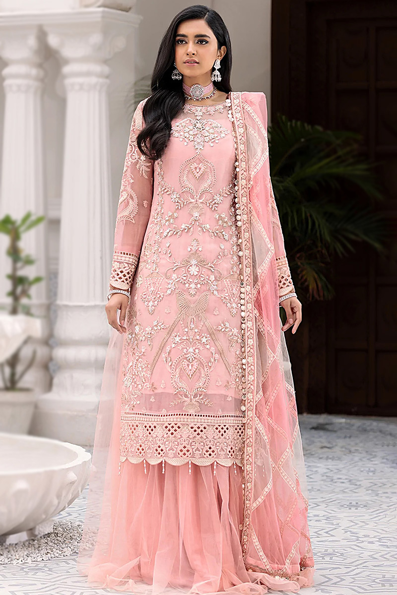 Light Pink Fancy Net Lehenga for Wedding