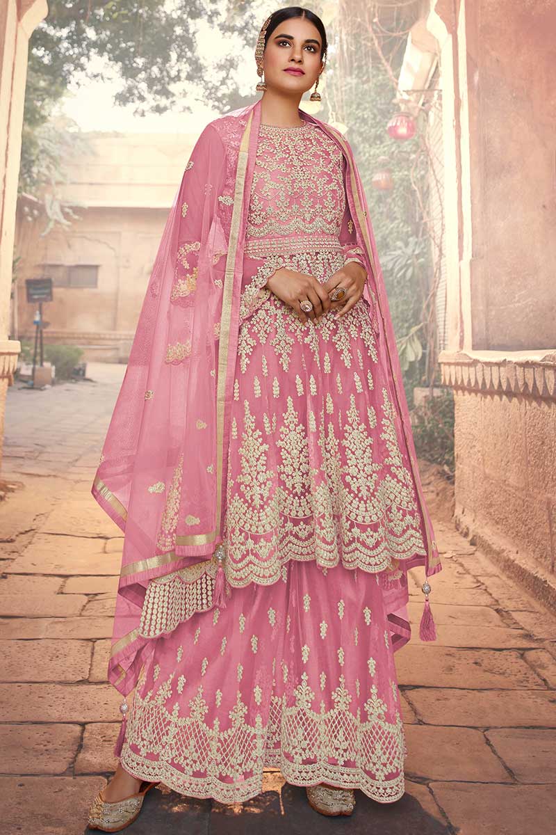 Buy Cheap Indian Suit Net Light Pink Sharara Suit LSTV115915