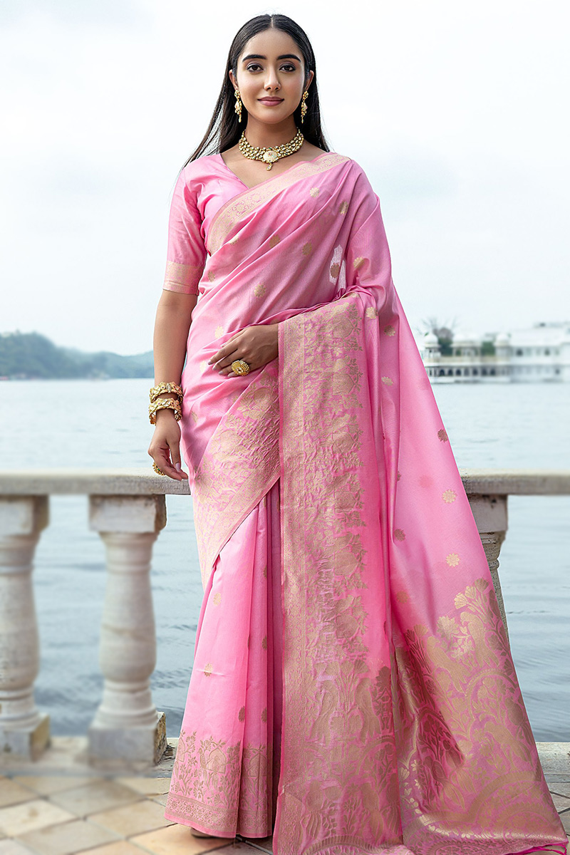 Light Pink Silk Woven Zari Light Weight Saree|SARV173383