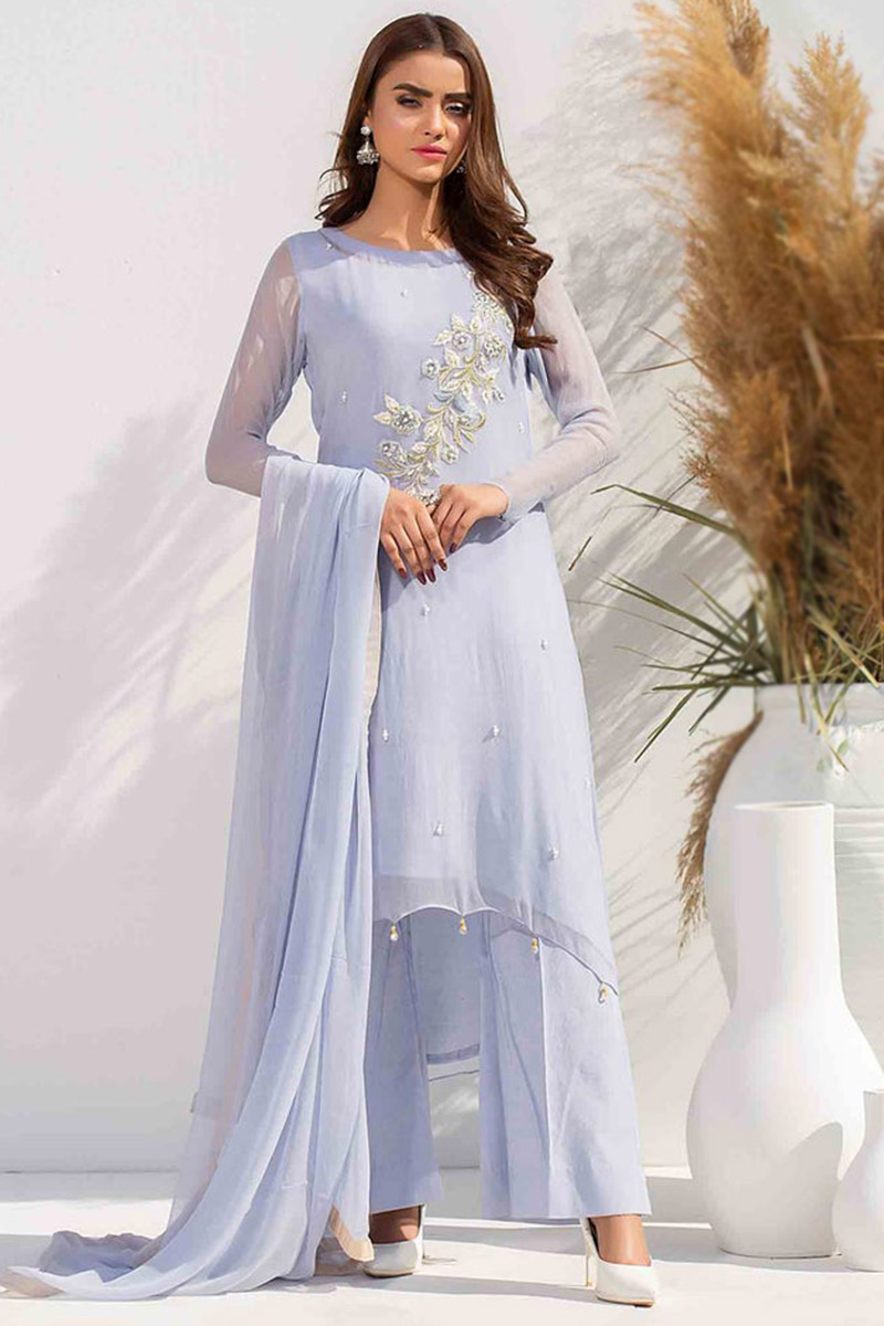 Light Purple Chiffon Embroidered Palazzo Suit