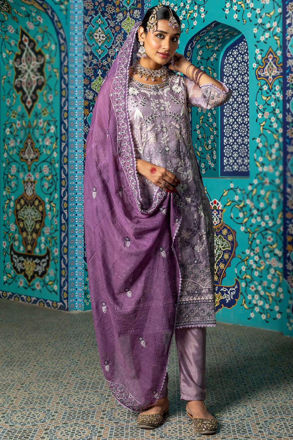 Light Purple Organza Pant Salwar Suit main image 0