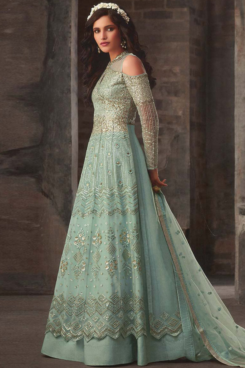 Anarkali Dress Sea Green Gown Online Buy Light Sea Green Net Anarkali Suit  Sequins Work Online