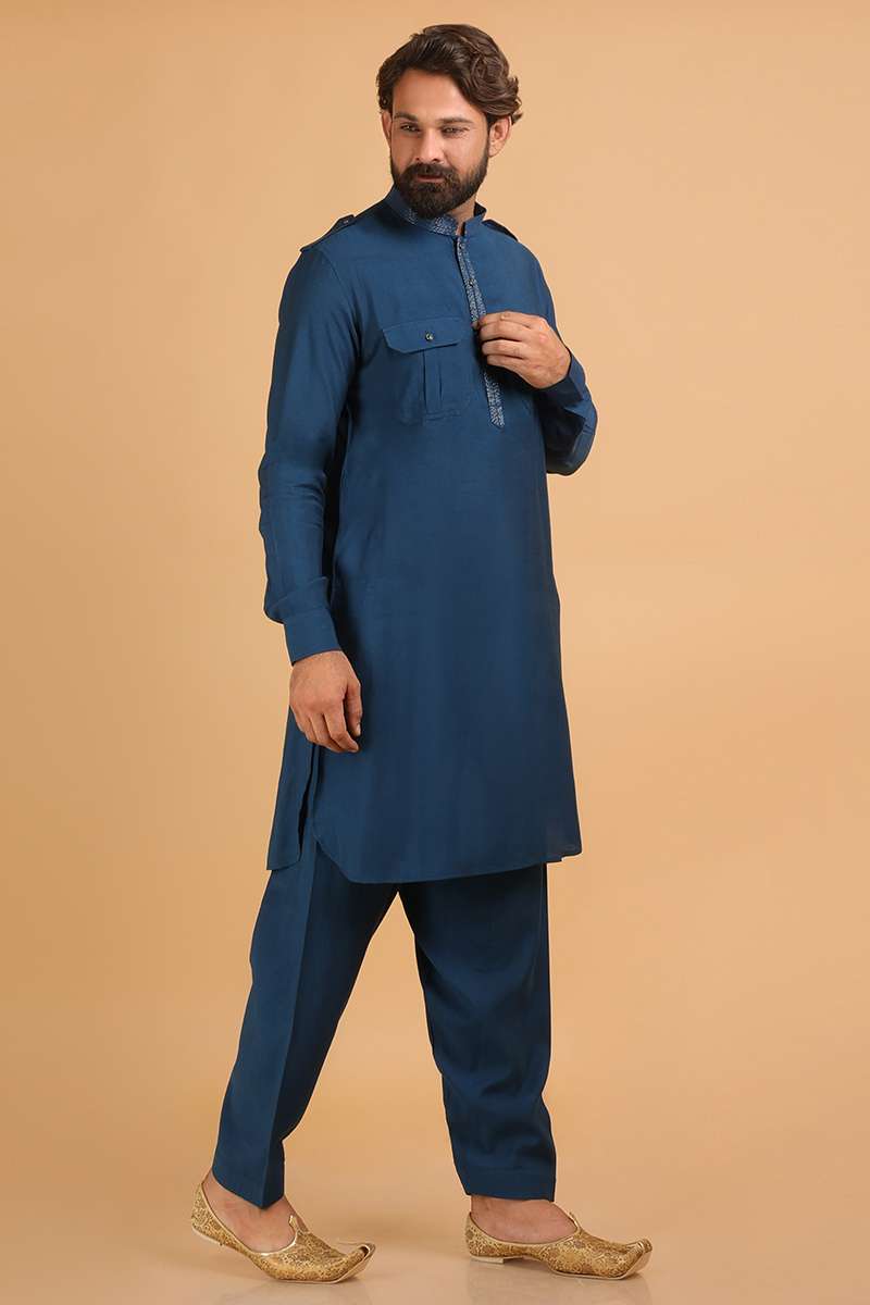 The Parthenia Linen Salwar - BLUE