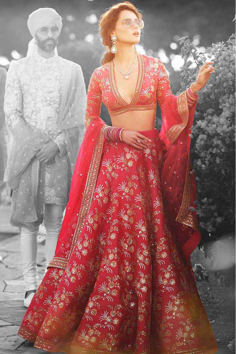 Red silk lehenga choli hotsell
