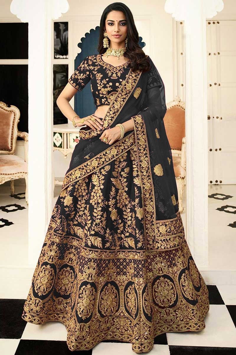 Black and gold lengha top