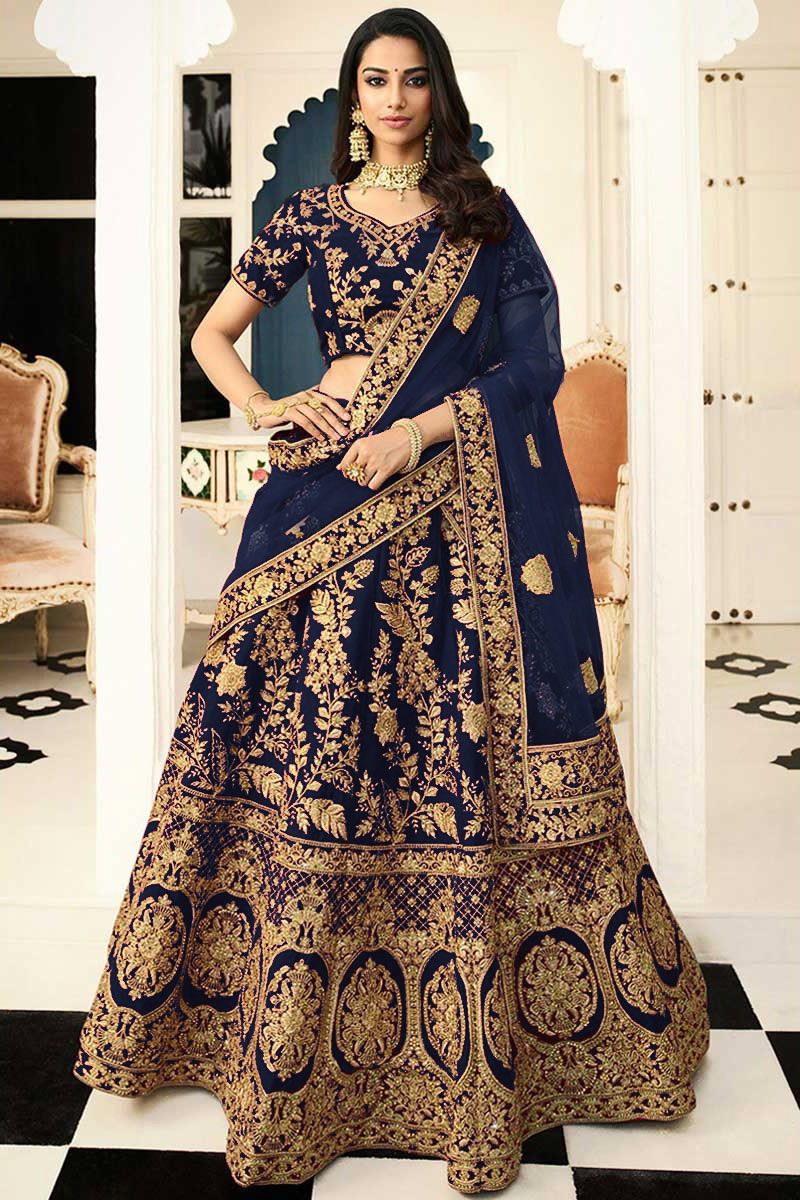 Navy blue velvet lehenga choli shop