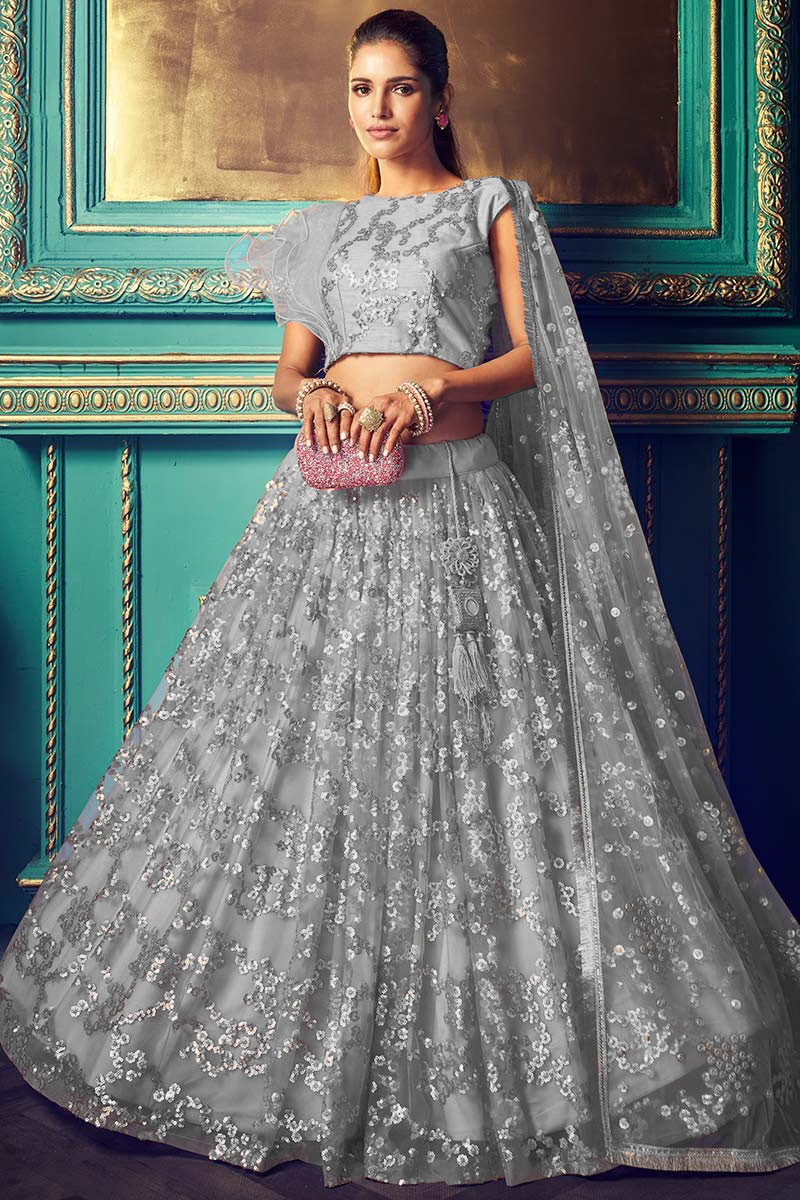 Buy Soft Net Wedding Wear Lehenga Choli In Grey Color Online LLCV01987 Andaaz Fashion