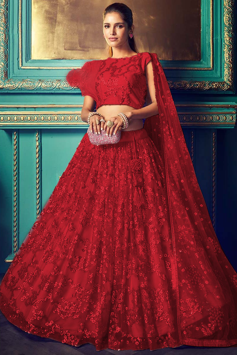 Buy Soft Net Wedding Wear Lehenga Choli In Red Color Online LLCV01987 Andaaz Fashion