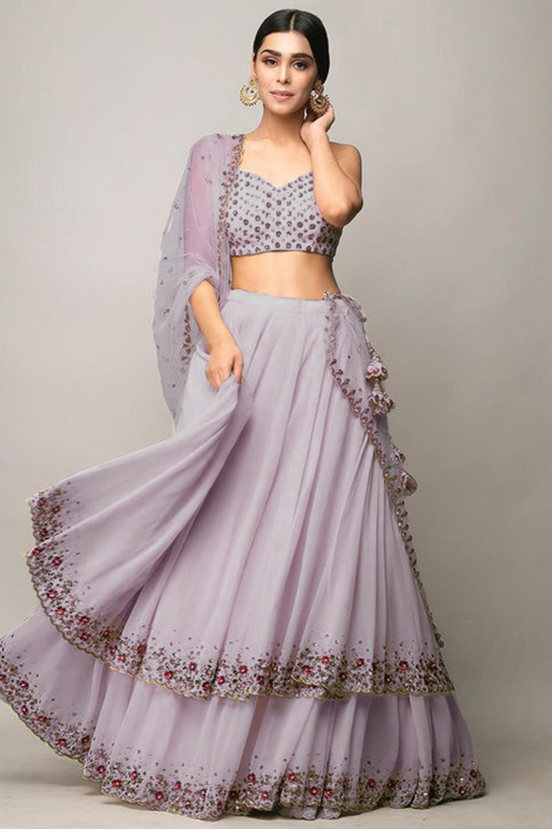 Buy Suits for Prom Georgette Pastel Lavender Lehenga LLCV09983