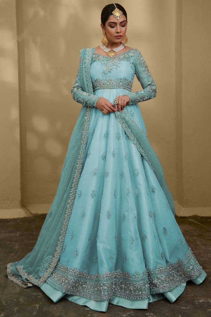 colour combination with sky blue dress Andaaz Fashion Women's Embroidered Organza Wedding Anarkali Suit graduation dresses Black Ravenala Short Sleeve Color:Red & Black sequins and stone work