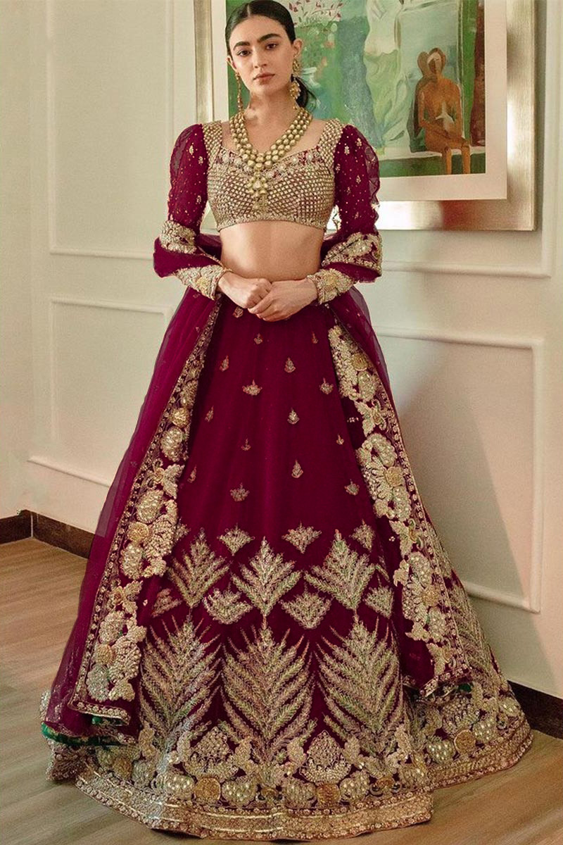 Wholesale Maroon Embroidered Designer Bridal Lehenga LLCV110167