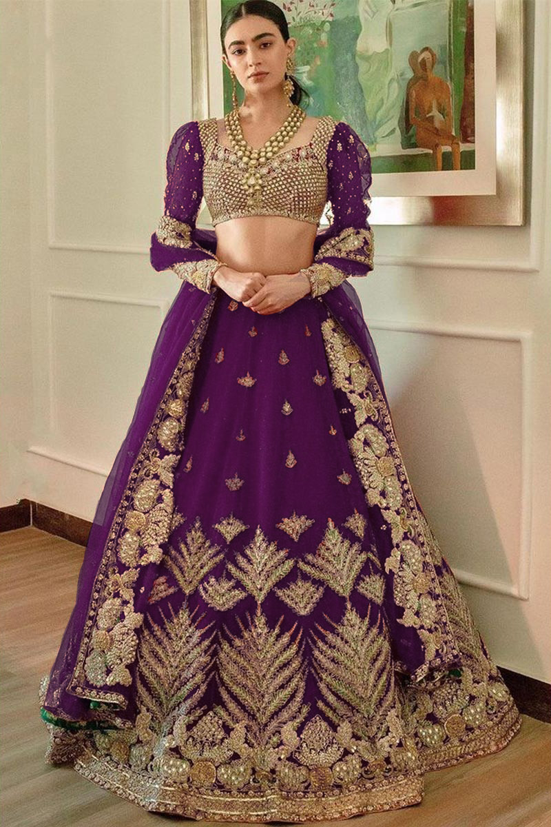 Wholesale Dark Purple Embroidered Designer Bridal Lehenga LLCV110167