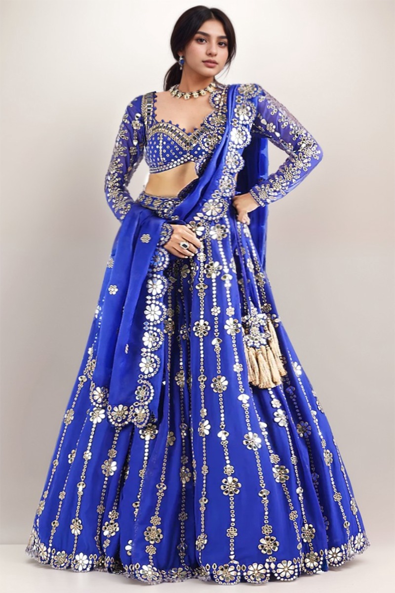 Andaaz Fashion Women's Royal Blue Georgette A Line Plus Size Lehenga with Zari Embroidery Andaaz Fashion Women's Royal Blue Georgette A Line Plus Size Lehenga with Zari Embroidery