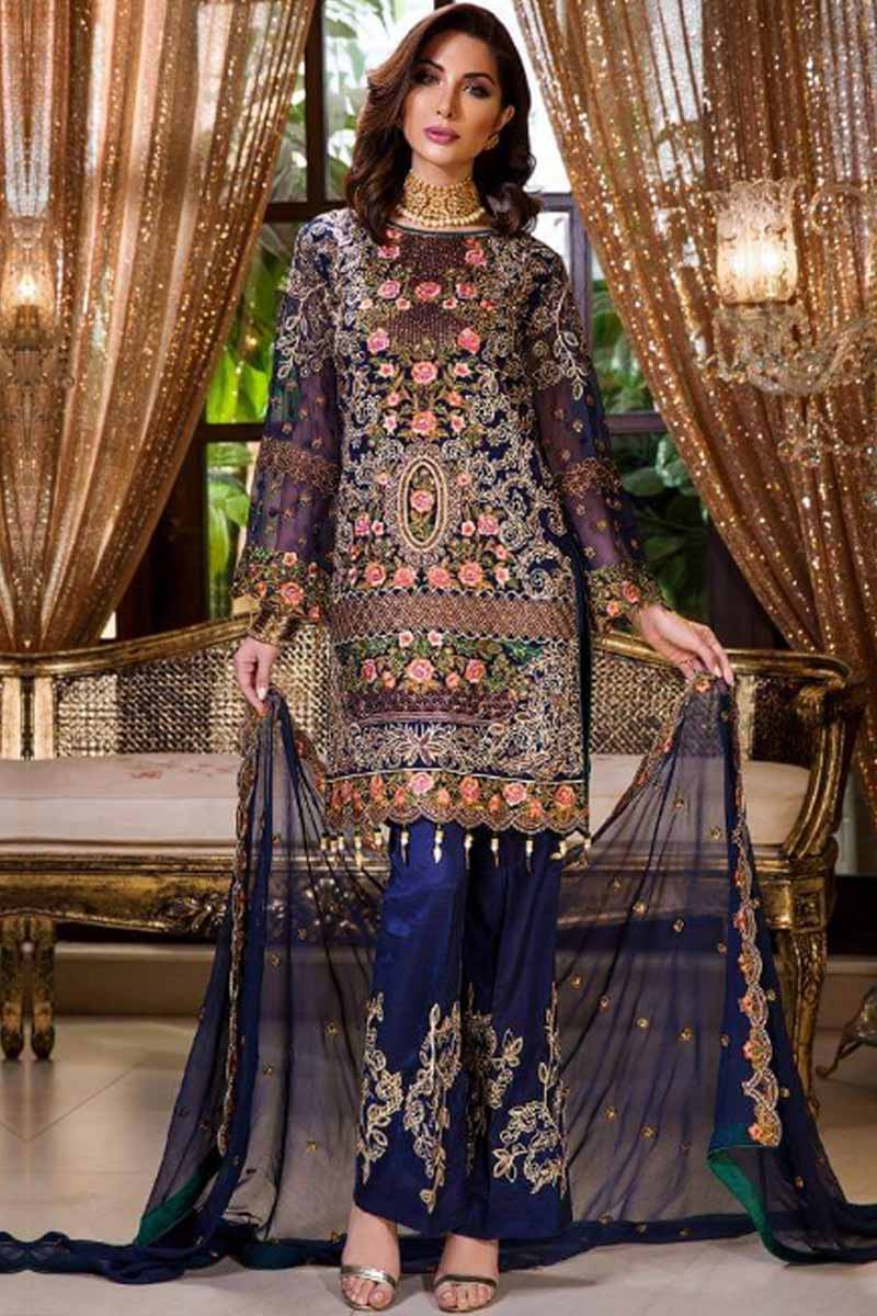 Buy Lovely Blue Chiffon Straight Pant Suit Online LSTV02123