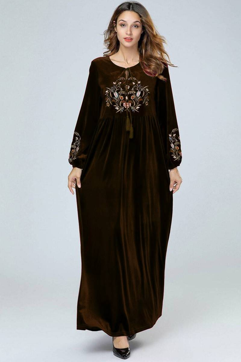 dark brown modest dress Andaaz Fashion Women's Embroidered Velvet Gown In Colour Color:As Photo( Yellow) Sandro Pant Women Wide corner dressing table shelf zari and stone work.Accompanied