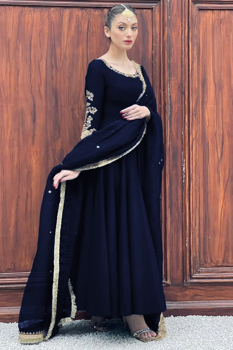 Sale Online Navy Blue Anarkali Suit with Sequins and zari work