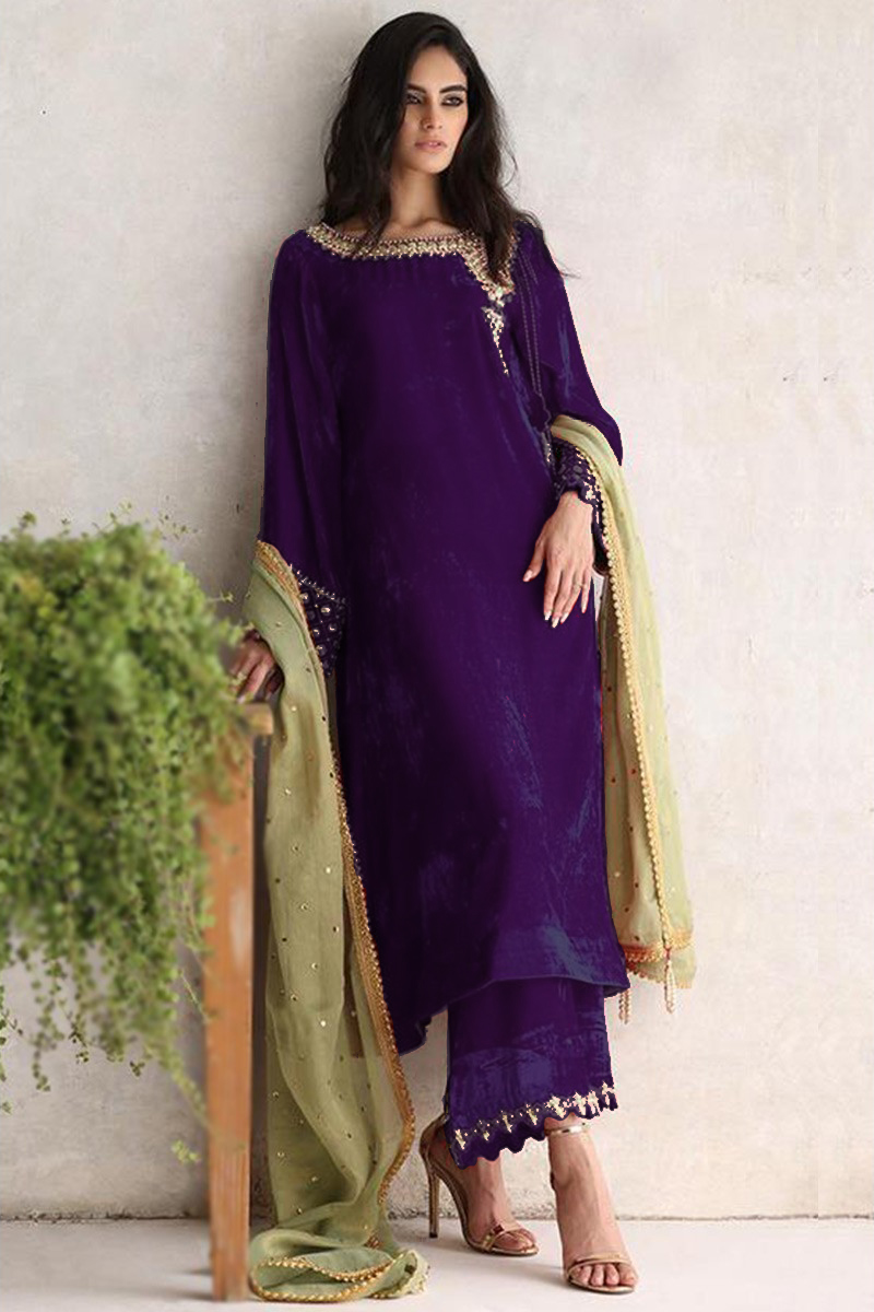 Best Zari Embroidered Dark Purple Trouser Suit LSTV113313