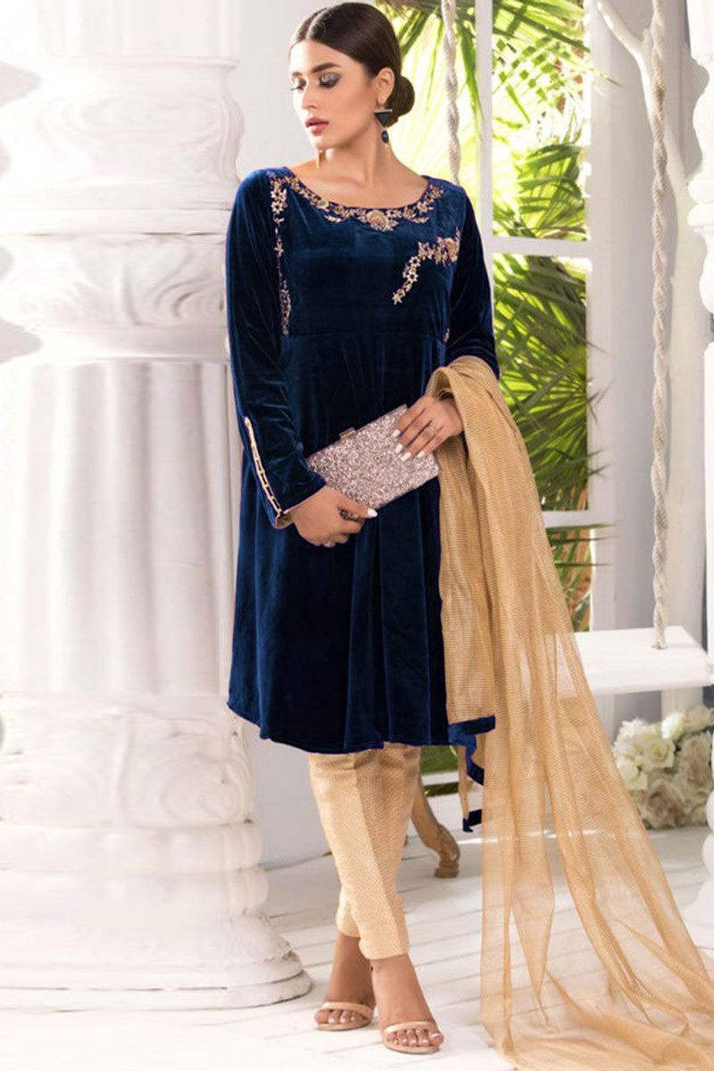Buy Prom Dress Velvet Peacock Blue Trouser Suit LSTV114381