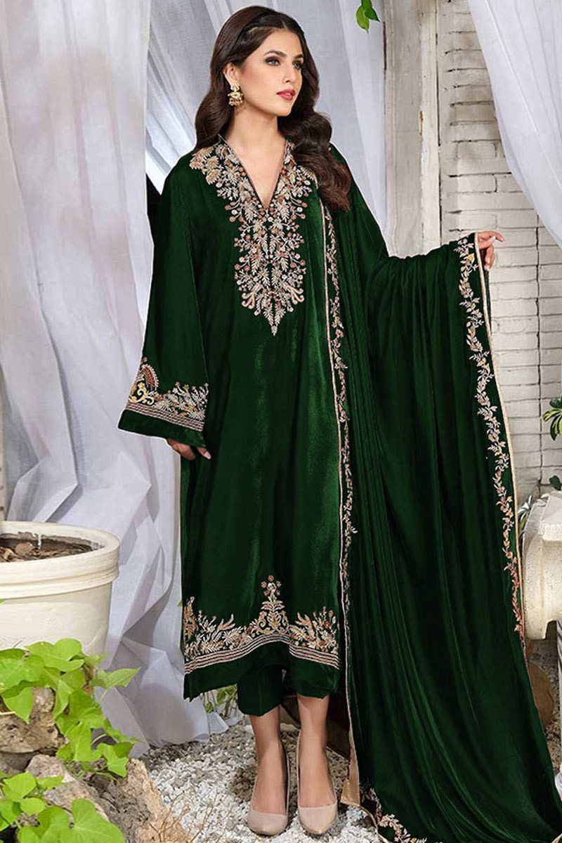 Festival Trouser Suit in Forest Green Embroidered Fabric LSTV114411