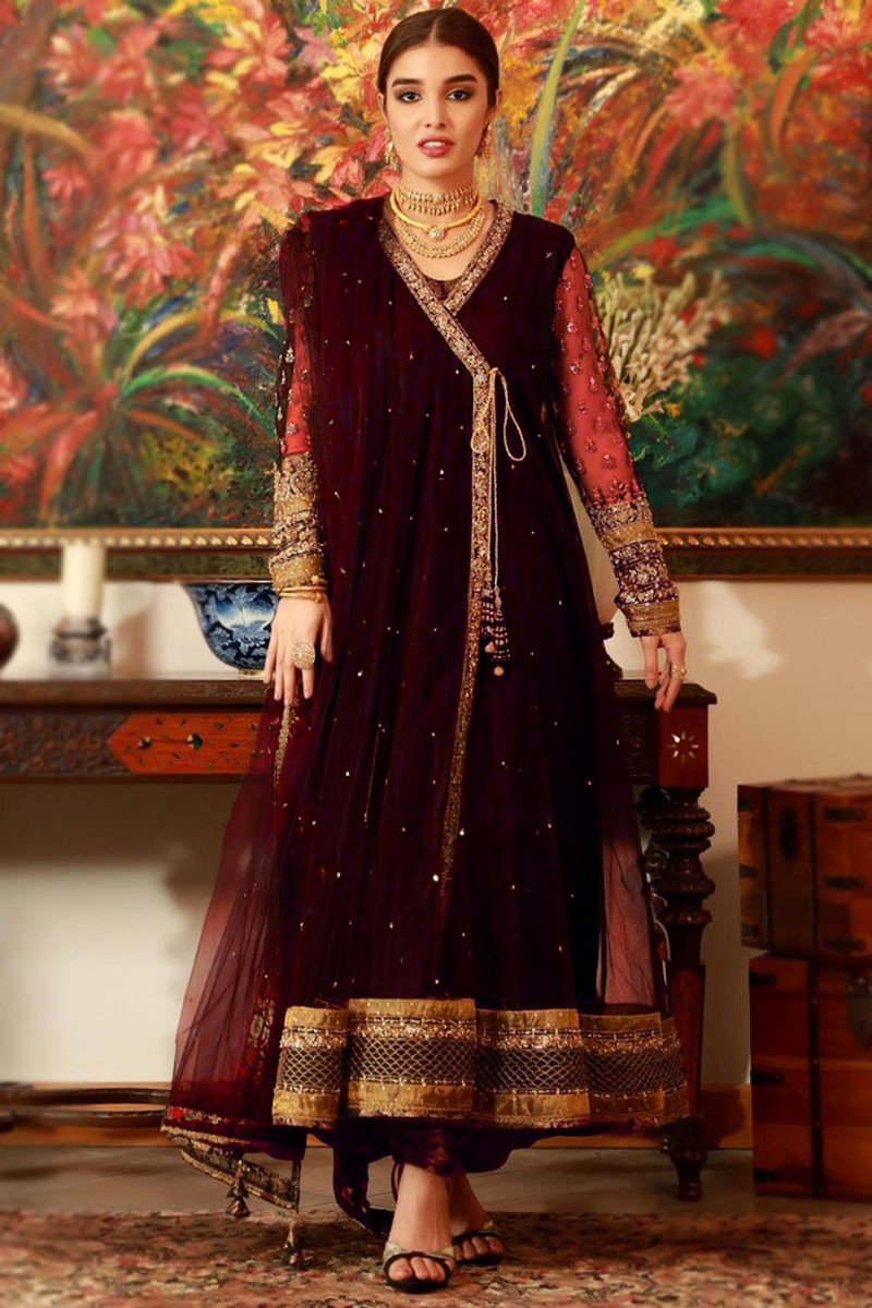 Ready Made Online Zari Embroidered Maroon Anarkali Suit LSTV115395