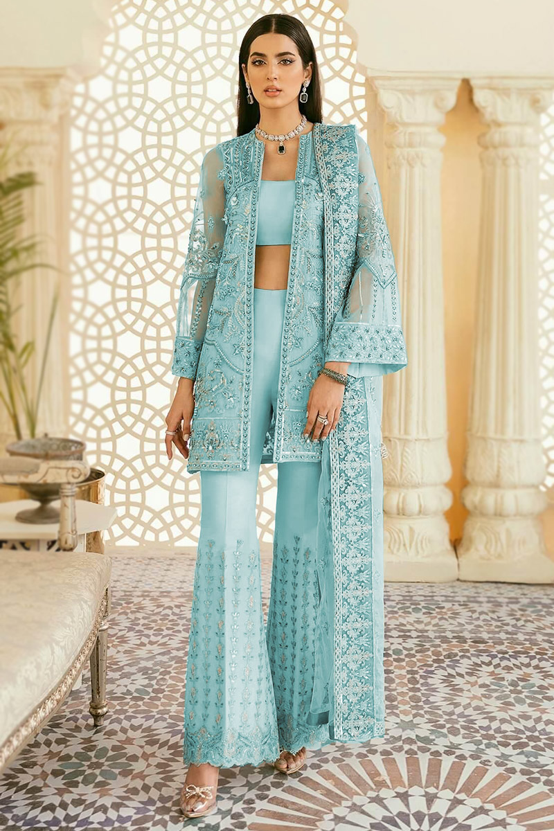 Womens Fashion Clothes Sky Blue Trouser Suit with Plain LSTV119873