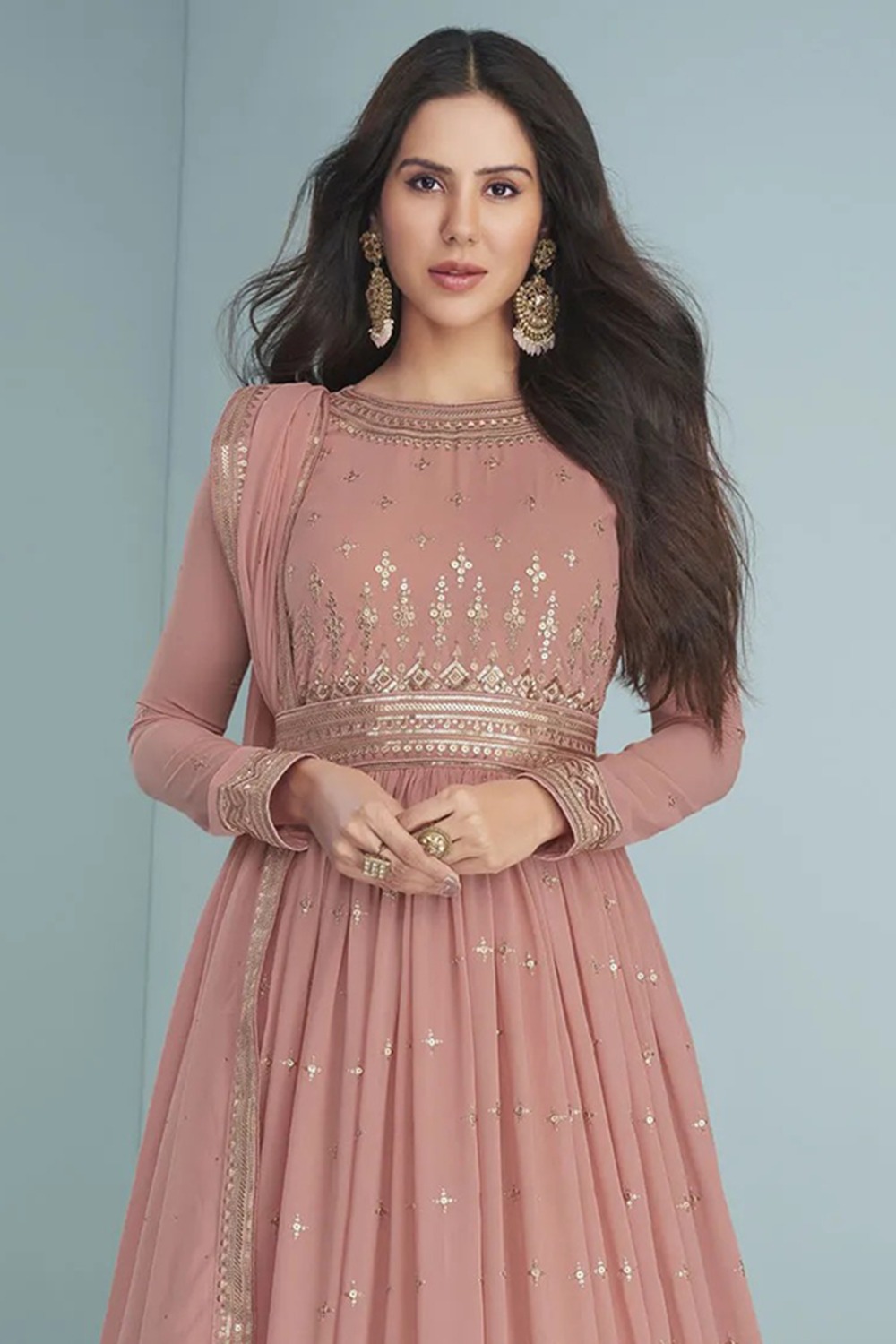 Embroidered Dusty Pink Anarkali Suit LSTV120948