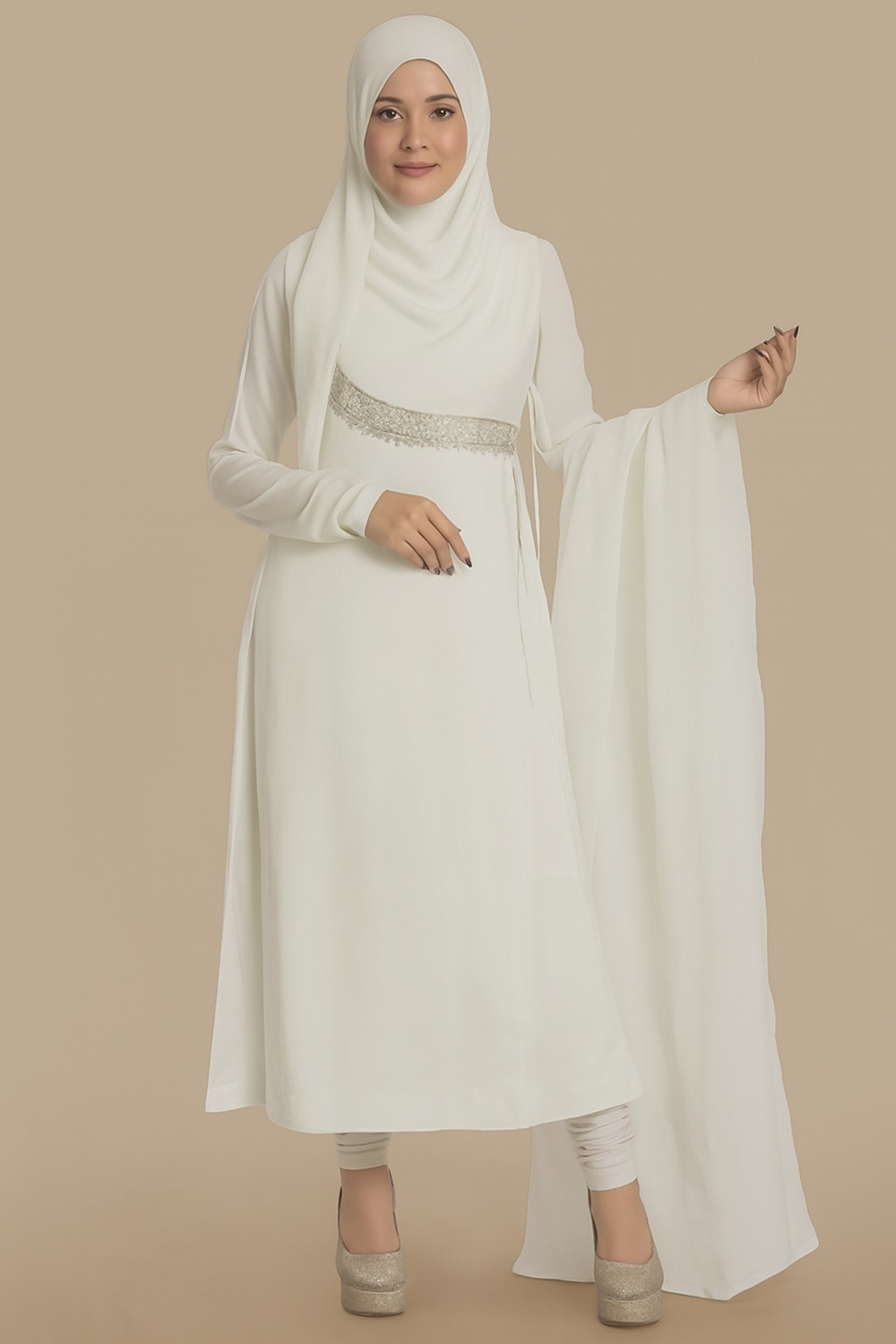 white dress matching hijab
