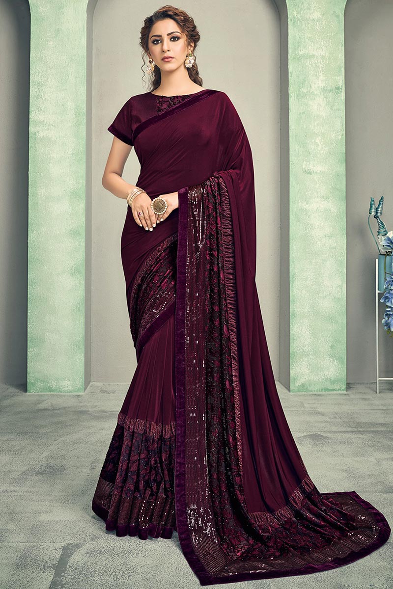 Grape wine colour wedding saree top