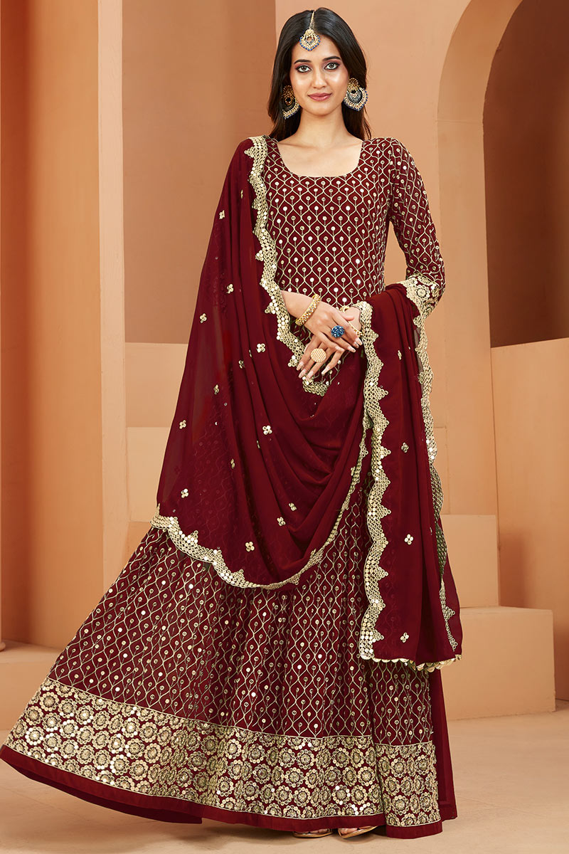 Maroon anarkali gown hotsell