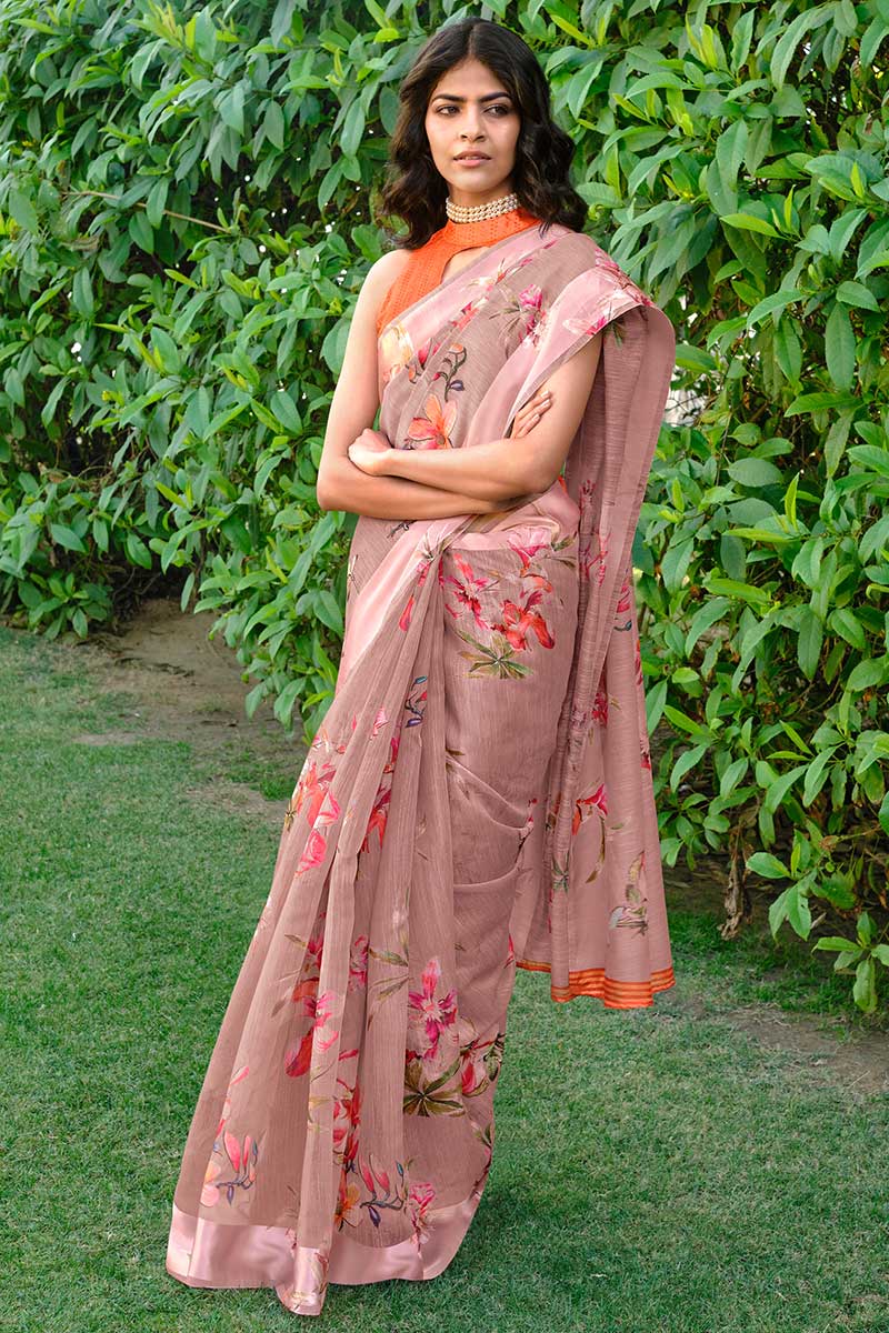 Fashion Blouses Mauve Linen Saree|SARV111041