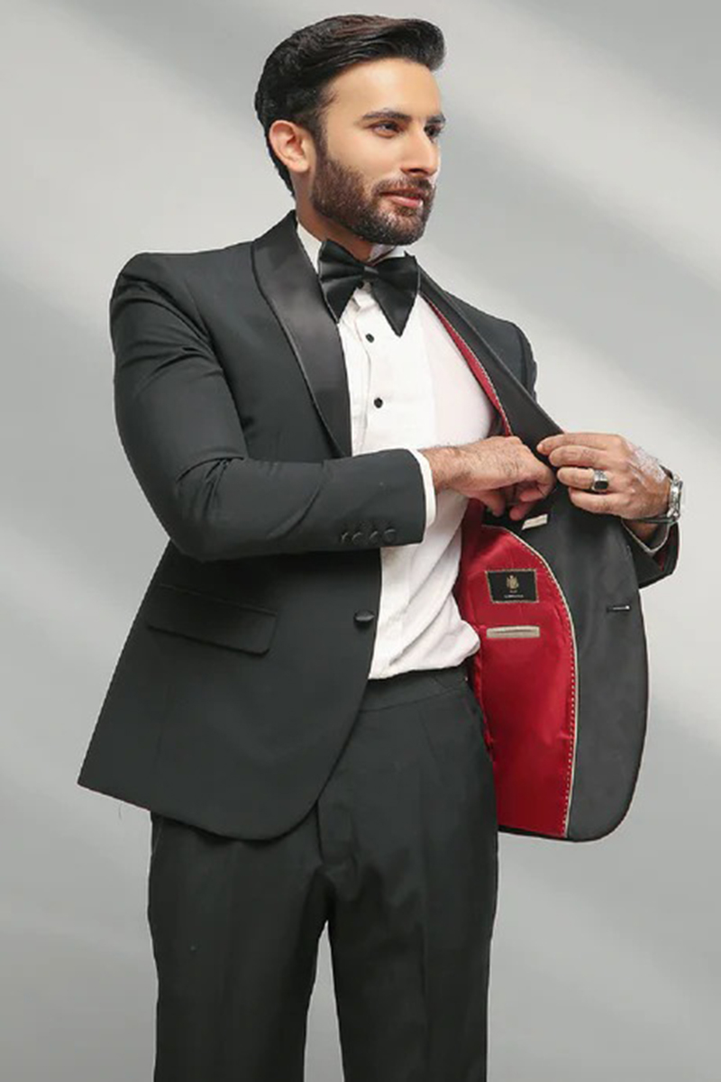 Plain Cotton Silk Men's Black Coat Pant-MCP04-Andaaz Fashion