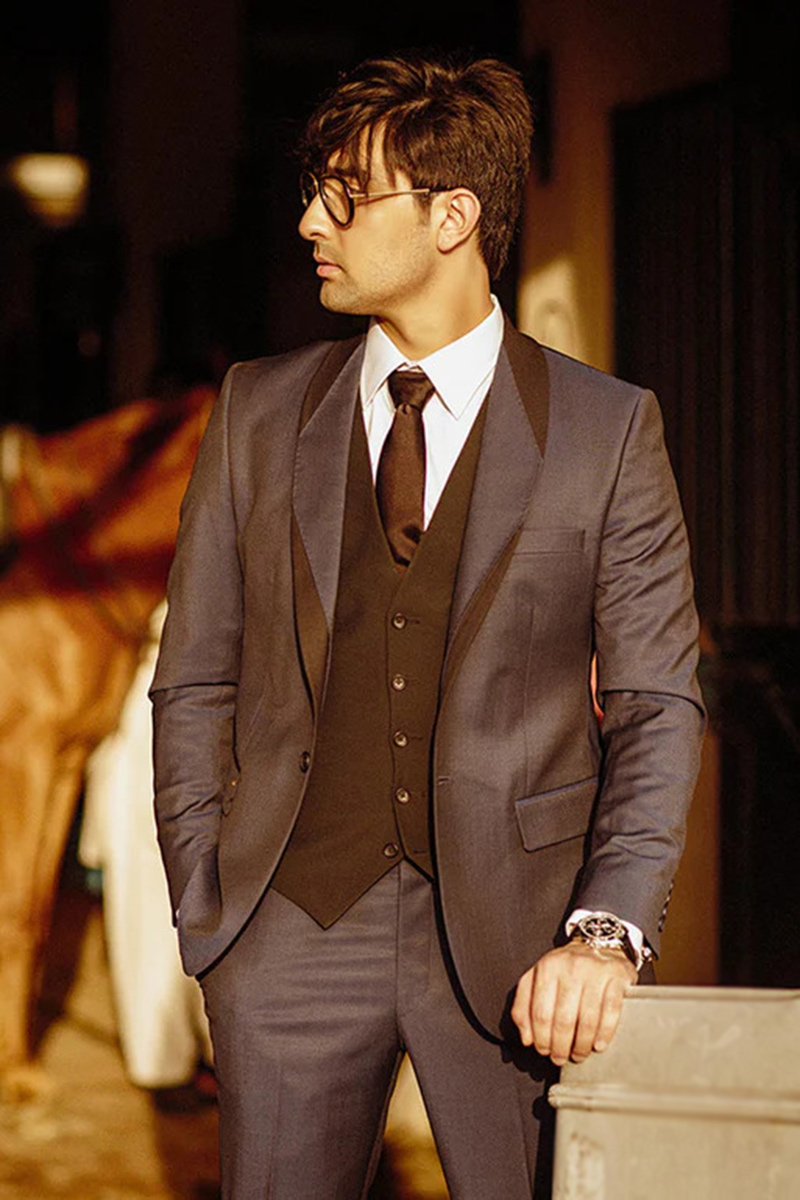 Plain Cotton Silk Men's Dark Brown Coat Pant-MCP44-Andaaz Fashion