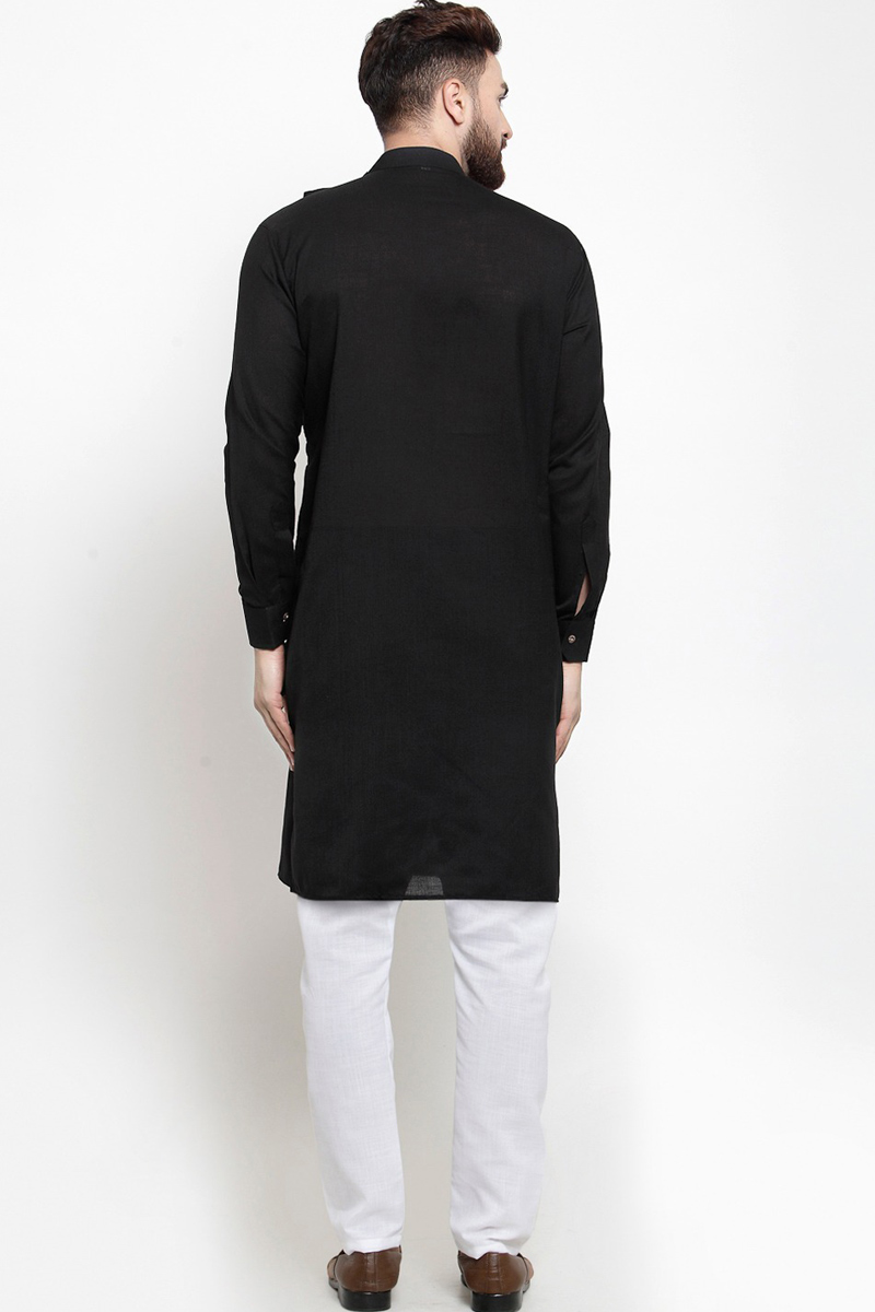 Buy Men Black Plain Kurta With White Pajama Online MKPV0459 Andaaz Fashion