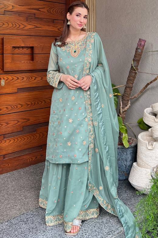 Buy Blue Chiffon Pakistani Wedding Clothing Online for Women in USA