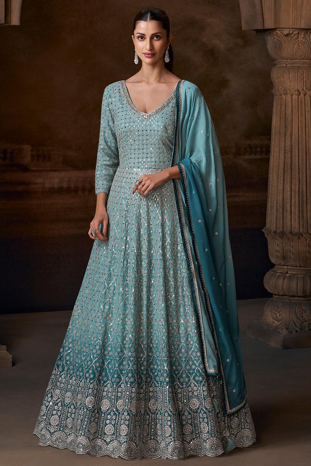 baby blue anarkali dress Light Blue Embroidered Silk Anarkali