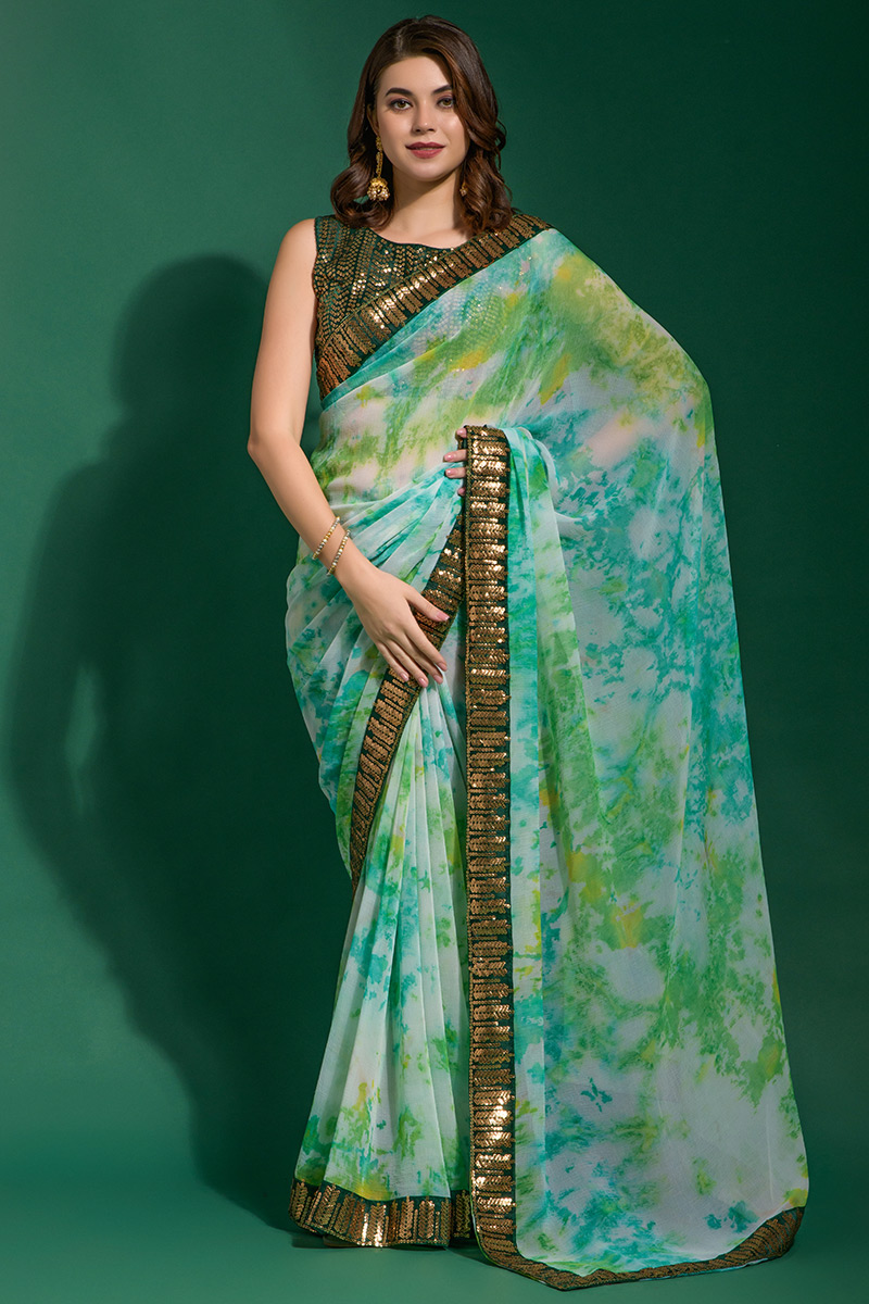 Printed saree with lace border new arrivals