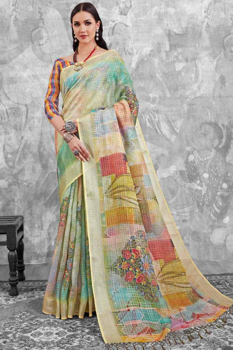 Buy Multi Color Cotton Saree With Cotton Blouse Online SARV01616 Andaaz Fashion