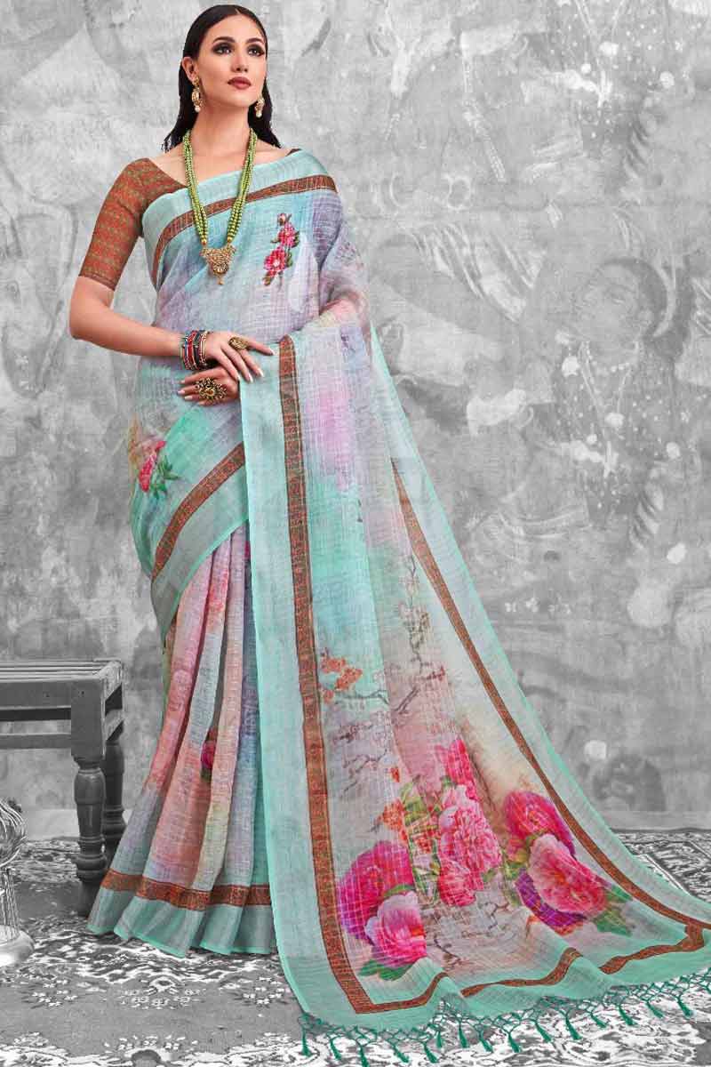 Buy Multi Color Cotton Saree With Cotton Blouse Online SARV01620 Andaaz Fashion