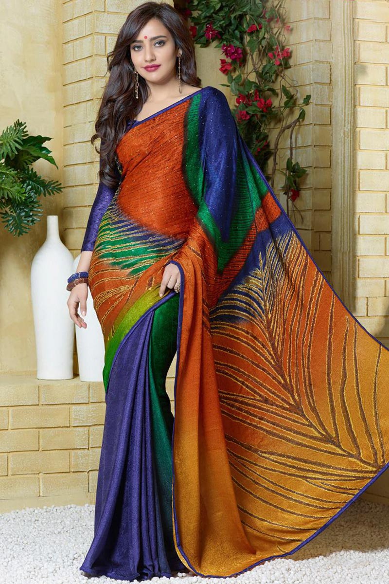 Poly crepe saree hot sale