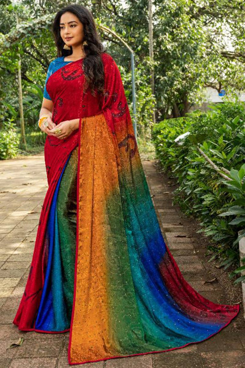 Multi Color Poly Crepe Saree SARV09984