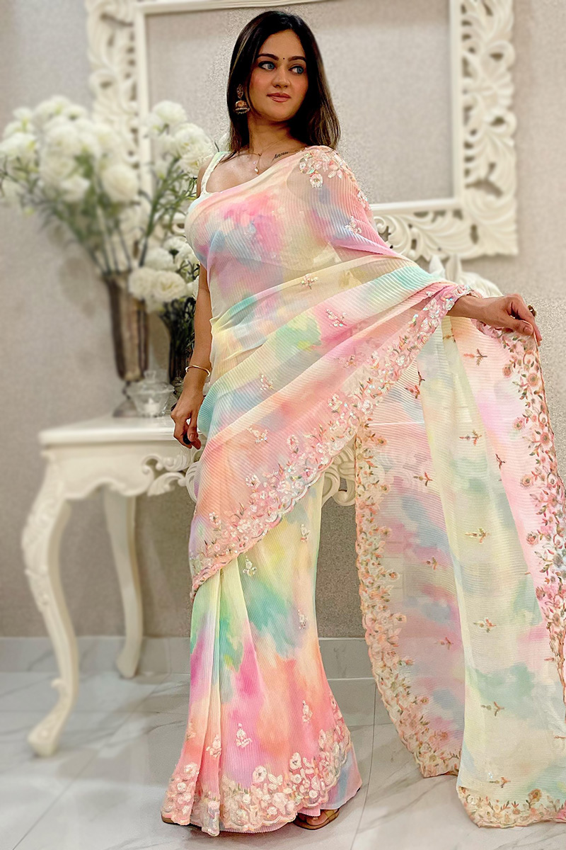 Multi Color Printed Georgette Light Weight Saree