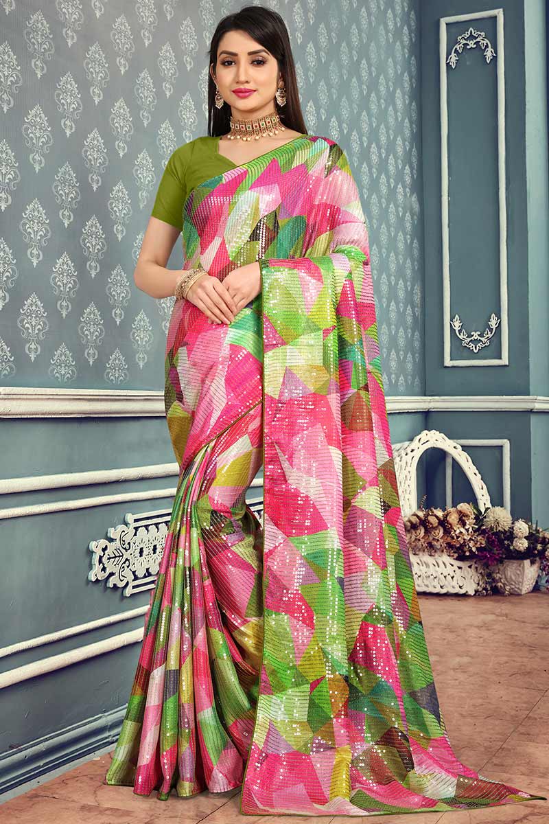 Multi Color Rangoli Party Wear Saree