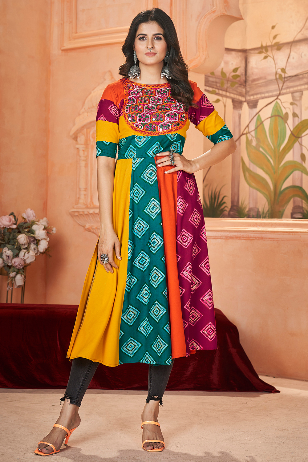 Multi Color Rayon Printed Casual Wear Kurti LKV003584