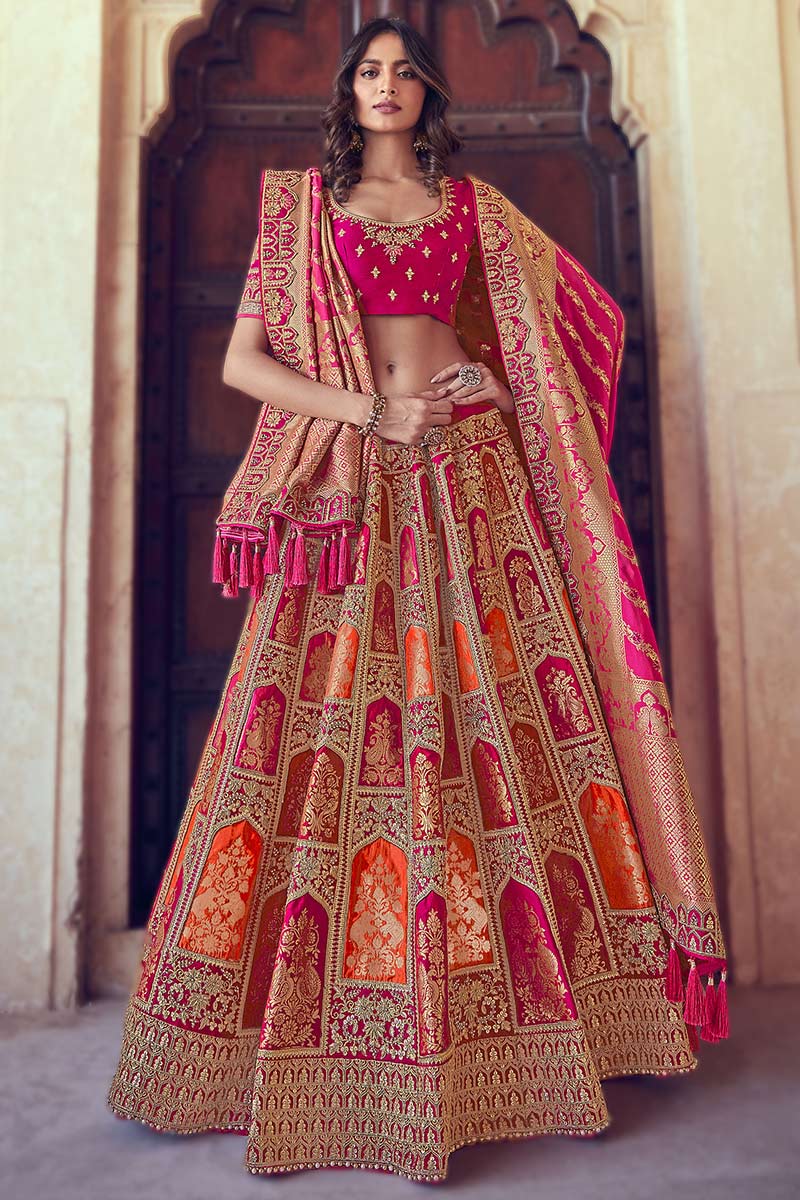 Great Deals Woven Zari Embroidered Multi Color Indian Designer Lehenga LLCV09765
